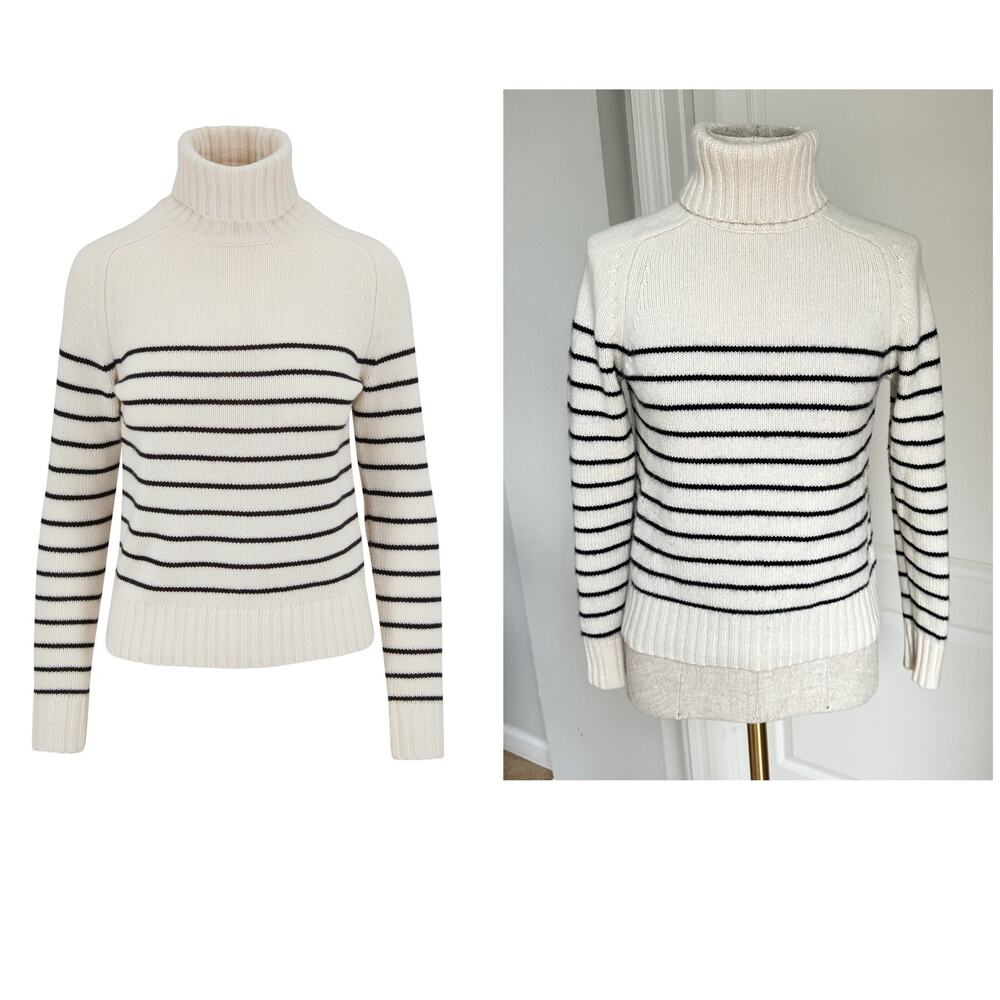 Nili Lotan “Molly” Ivory/Black Striped Turtleneck Cashmere Sweater Sz S